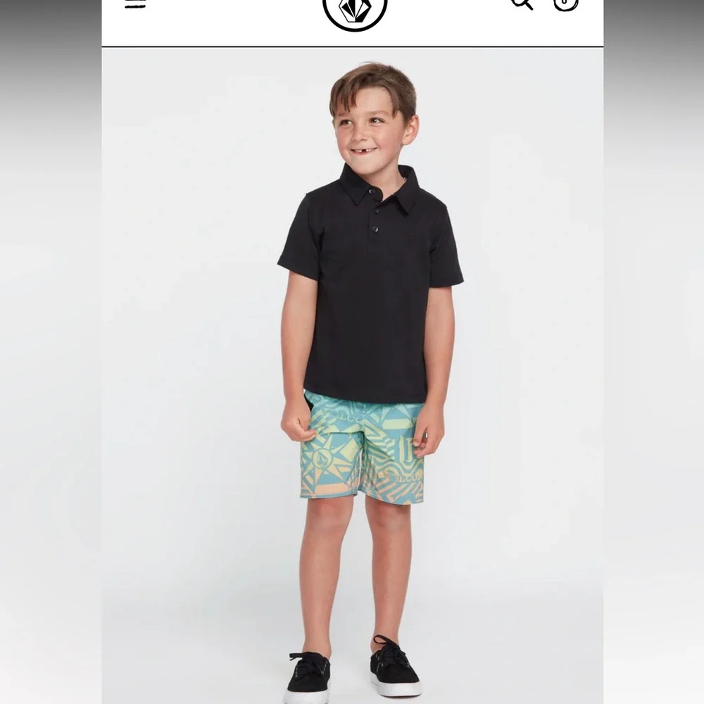 Volcom Boys Teal Yellow Coral Geo Print Swim Trunks